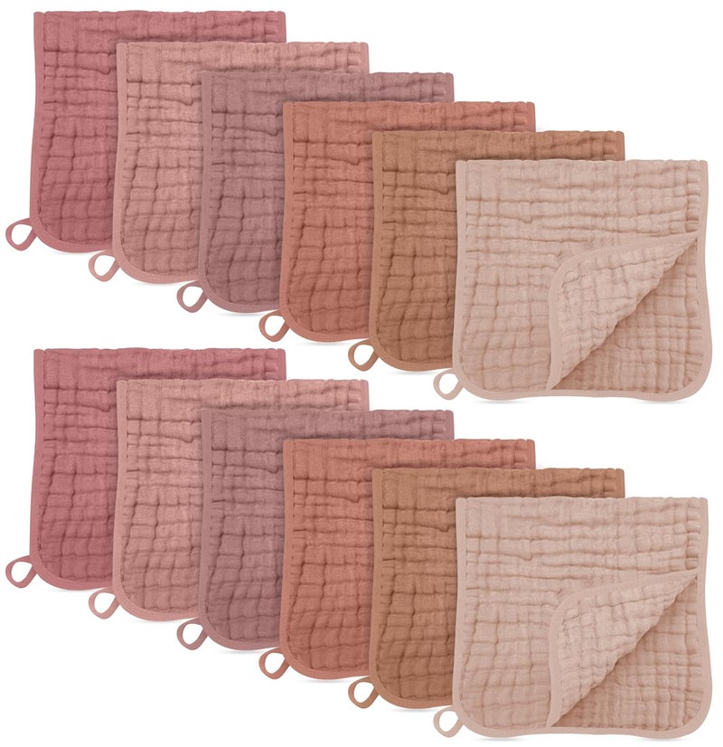 SWEET DOLPHIN 12 Pack Muslin Burp Cloths Large 100% Cotton Burping Clothes for Baby Drool - Absorbent and Soft Boys & Girls Milk Spit Up Rags for Newborn Essentials Registry - Muted Terracotta - Image 1